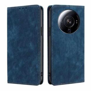 For Xiaomi 12S Ultra RFID Anti-theft Brush Magnetic Leather Phone Case(Blue)