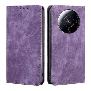 For Xiaomi 12S Ultra RFID Anti-theft Brush Magnetic Leather Phone Case(Purple)