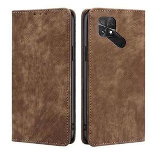 For Xiaomi Poco C40 RFID Anti-theft Brush Magnetic Leather Phone Case(Brown)
