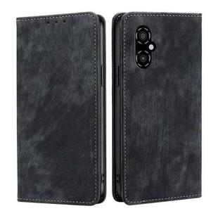 For Xiaomi Poco M4 5G RFID Anti-theft Brush Magnetic Leather Phone Case(Black)