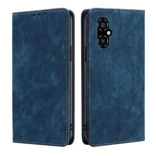 For Xiaomi Poco M4 5G RFID Anti-theft Brush Magnetic Leather Phone Case(Blue)