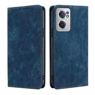 For OnePlus Nord CE 2 5G RFID Anti-theft Brush Magnetic Leather Phone Case(Blue)