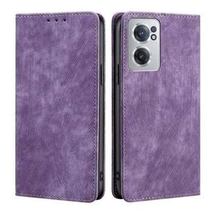 For OnePlus Nord CE 2 5G RFID Anti-theft Brush Magnetic Leather Phone Case(Purple)
