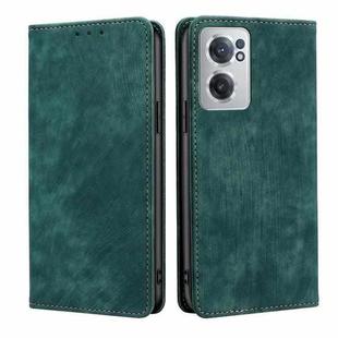 For OnePlus Nord CE 2 5G RFID Anti-theft Brush Magnetic Leather Phone Case(Green)