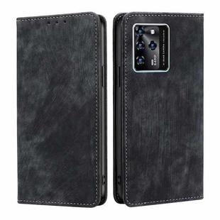 For ZTE Blabe V30 RFID Anti-theft Brush Magnetic Leather Phone Case(Black)