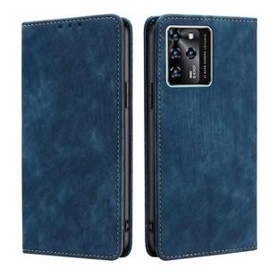 For ZTE Blabe V30 RFID Anti-theft Brush Magnetic Leather Phone Case(Blue)