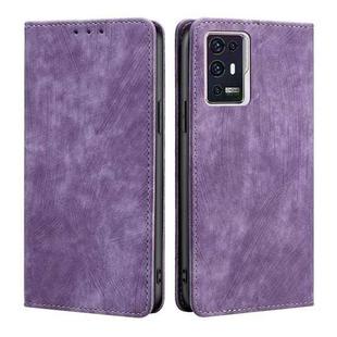 For ZTE Axon 30 Pro RFID Anti-theft Brush Magnetic Leather Phone Case(Purple)