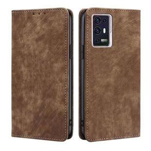 For ZTE Axon 30 Pro RFID Anti-theft Brush Magnetic Leather Phone Case(Brown)