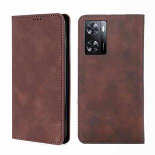 For OPPO A57 4G 2022 Skin Feel Magnetic Horizontal Flip Leather Phone Case(Dark Brown)