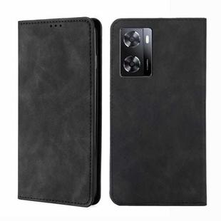 For OPPO A57 4G 2022 Skin Feel Magnetic Horizontal Flip Leather Phone Case(Black)