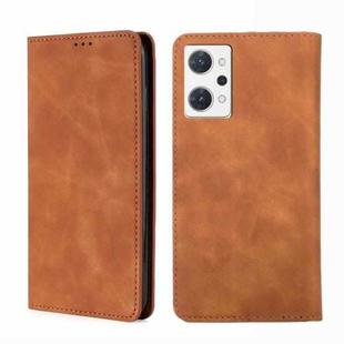 For OPPO Reno7 A JP Version Skin Feel Magnetic Horizontal Flip Leather Phone Case(Light Brown)