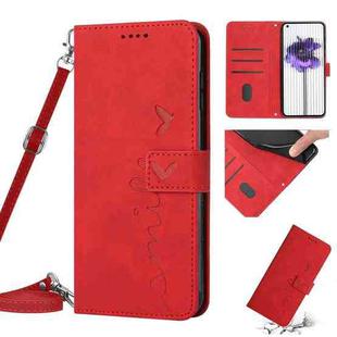 For Nothing Phone 1 Skin Feel Heart Pattern Leather Phone Case with Lanyard(Red)