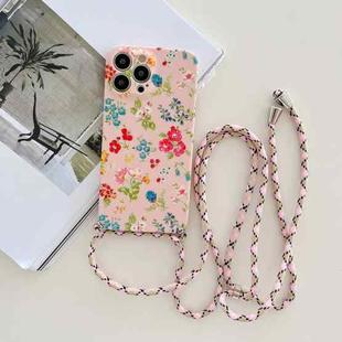 For iPhone 13 Pro Max Lanyard Small Floral TPU Phone Case (Pink)