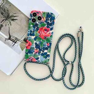 For iPhone 13 Pro Lanyard Small Floral TPU Phone Case (Green)