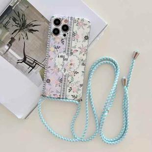 For iPhone 11 Pro Lanyard Small Floral TPU Phone Case (Blue)