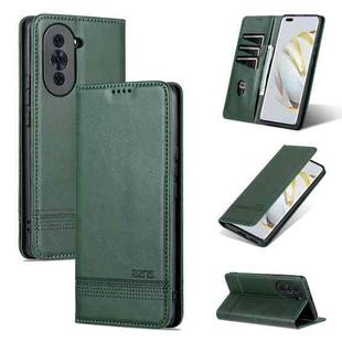 For Huawei nova 10 AZNS Magnetic Calf Texture Flip Leather Phone Case(Dark Green)