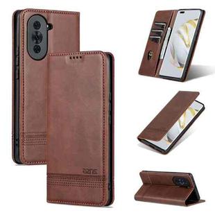 For Huawei nova 10 AZNS Magnetic Calf Texture Flip Leather Phone Case(Dark Brown)