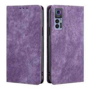 For TCL 30 5G/30+ 5G RFID Anti-theft Brush Magnetic Leather Phone Case(Purple)