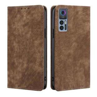 For TCL 30 5G/30+ 5G RFID Anti-theft Brush Magnetic Leather Phone Case(Brown)