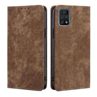 For UMIDIGI A11 Pro Max RFID Anti-theft Brush Magnetic Leather Phone Case(Brown)