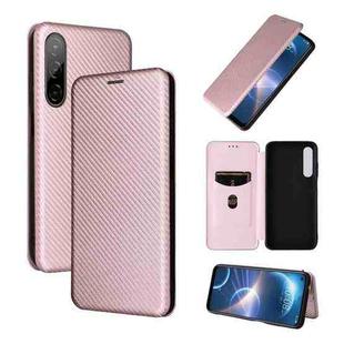For HTC Desire 22 Pro Carbon Fiber Texture Flip Leather Phone Case(Pink)