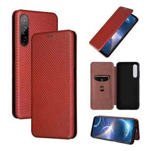 For HTC Desire 22 Pro Carbon Fiber Texture Flip Leather Phone Case(Brown)