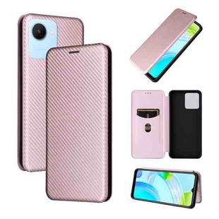 For Realme C30 Carbon Fiber Texture Flip Leather Phone Case(Pink)