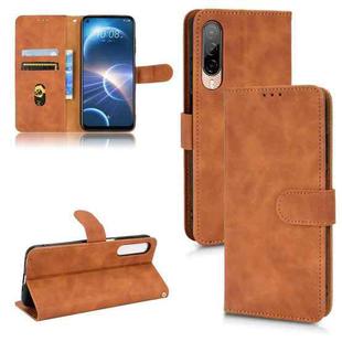 For HTC Desire 22 Pro Skin Feel Magnetic Flip Leather Phone Case(Brown)