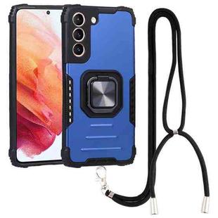 For Samsung Galaxy S22 5G Lanyard Aluminum and TPU Phone Case(Blue)