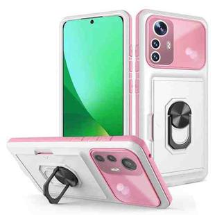 For Xiaomi 12 Pro / 12S Pro Card Ring Holder PC + TPU Phone Case(White+Pink)