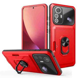 For Xiaomi 12 / 12S Card Ring Holder PC + TPU Phone Case(Red+Black)