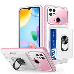 For Xiaomi Redmi 10C Card Ring Holder PC + TPU Phone Case(White+Pink)