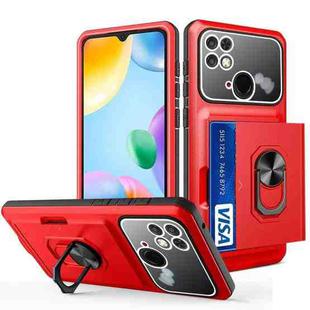 For Xiaomi Redmi 10C Card Ring Holder PC + TPU Phone Case(Red+Black)