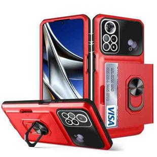 For Xiaomi Poco X4 Pro 5G Card Ring Holder PC + TPU Phone Case(Red+Black)