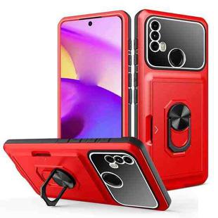 For Motorola Moto E40 / E20 Card Ring Holder PC + TPU Phone Case(Red+Black)