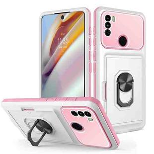 For Motorola Moto G60 Card Ring Holder PC + TPU Phone Case(White+Pink)