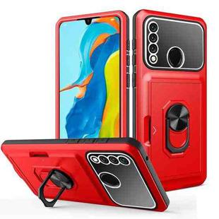 For Huawei P30 Lite Card Ring Holder PC + TPU Phone Case(Red+Black)