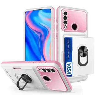 For Huawei Y9 Prime 2019 Card Ring Holder PC + TPU Phone Case(White+Pink)
