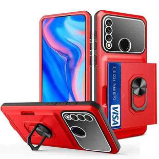For Huawei Y9 Prime 2019 Card Ring Holder PC + TPU Phone Case(Red+Black)
