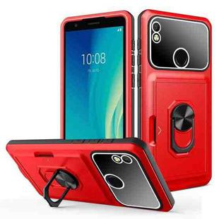 For ZTE Blade L210 Card Ring Holder PC + TPU Phone Case(Red+Black)