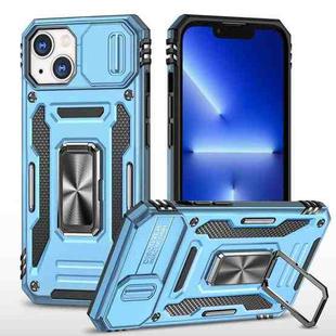 For iPhone 14 Armor PC + TPU Camera Shield Phone Case (Light Blue)