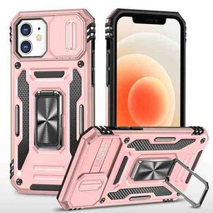 For iPhone 12 Armor PC + TPU Camera Shield Phone Case(Rose Gold)