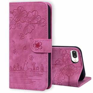 Cartoon Sakura Cat Embossed Leather Case For iPhone 7 Plus / 8 Plus(Rose Red)