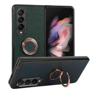 For Samsung Galaxy Z Fold4 Litchi Texture Magnetic Phone Case with Ring Holder(Green)