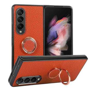 For Samsung Galaxy Z Fold4 Litchi Texture Magnetic Phone Case with Ring Holder(Orange)