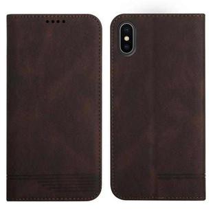 For iPhone X / XS Strong Magnetic Leather Case(Brown)
