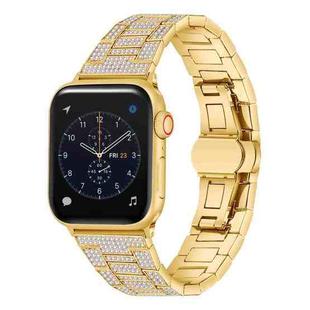 Diamond Metal Watch Band For Apple Watch Ultra 49mm / Series 8&7 45mm / SE 2&6&SE&5&4 44mm / 3&2&1 42mm(Gold)