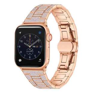 Diamond Metal Watch Band For Apple Watch Ultra 49mm / Series 8&7 45mm / SE 2&6&SE&5&4 44mm / 3&2&1 42mm(Rose Gold)