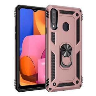 For Galaxy A20s Shockproof TPU + PC Protective Case with 360 Degree Rotating Holder(Rose Gold)