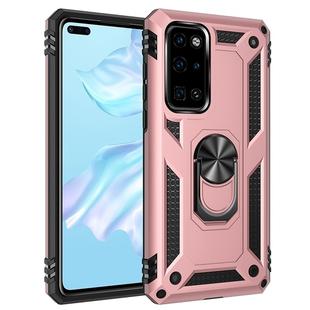 For Huawei P40 Shockproof TPU + PC Protective Case with 360 Degree Rotating Holder(Rose Gold)